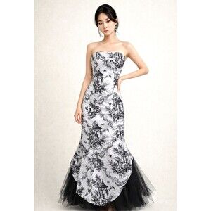 Vintage Scott McClintock Prom Dress 4 White Black 80s 90s Strapless Gown